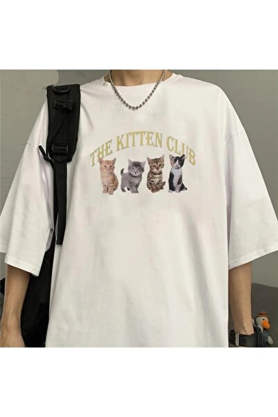 Le Savu The Kitten Club Λευκό Χρώμα Unisex oversized T-shirt Le Savu