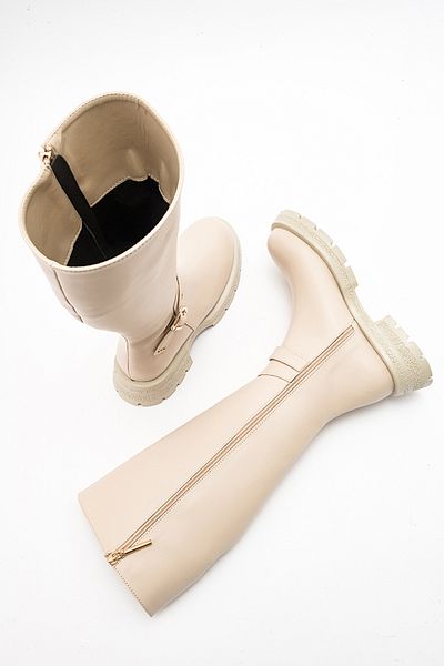 LuviShoes COVELA Beige Leder Damenstiefel