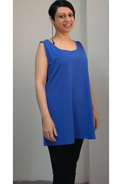 Mertcan Butik Tricou Civit albastru din bumbac pieptănat cu bretele groase