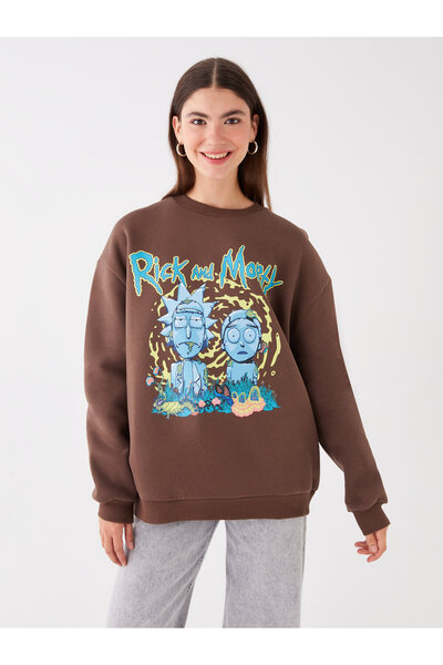 LC Waikiki Hanorac oversize pentru femei cu mânecă lungă cu imprimeu Rick și Morty cu gât crew