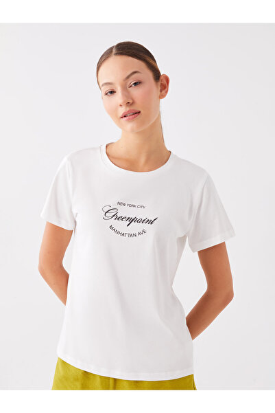 LC Waikiki Dámské tričko s krátkým rukávem s potištěným výstřihem