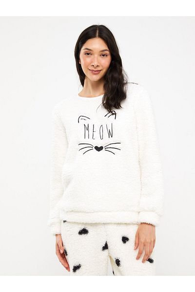 LC Waikiki Crew Neck Embroidered Long Sleeve Plush Women's Pajamas Set