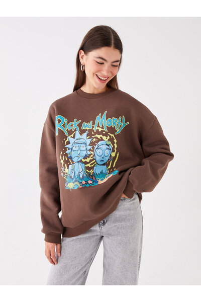 LC Waikiki Hanorac oversize pentru femei cu mânecă lungă cu imprimeu Rick și Morty cu gât crew
