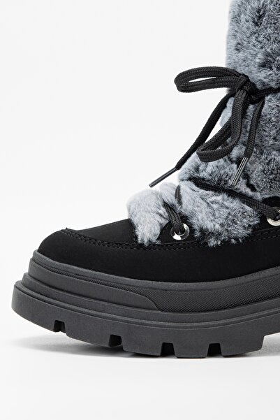 Valmenti Effetre Snowflake Kadın Melanj Grisi Deri/Kürk Kar Botu