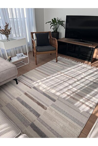MEVAHALI EKO HALI TERAZZO TRZ 01 WHITE GREY Hav Toz Vermez Yum Doku Etnik Örgü Desenli Bohem İskindinav Halı