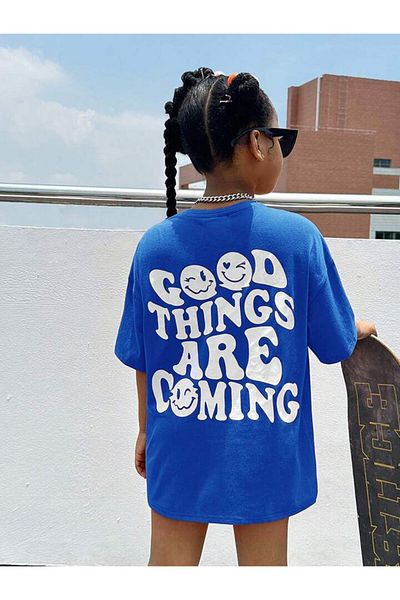 Keywest Tricou supradimensionat pentru copii Good Things din bumbac imprimat cu decolteu
