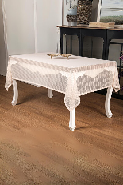 Finezza Față de masă Kardelen Lüx Raşel Dantel Krem 155x220 Cm - 1289