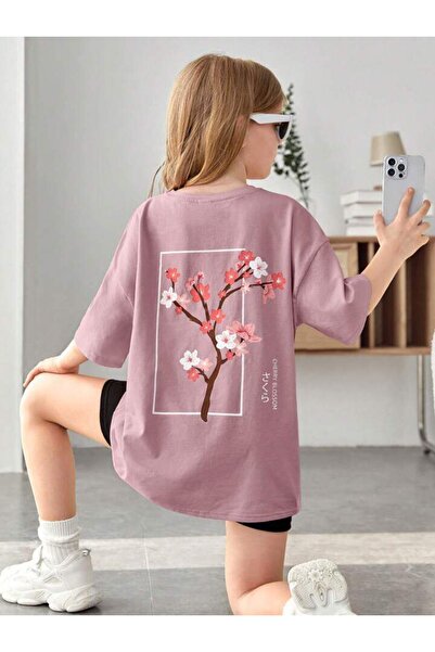 MANCY Детска памучна тениска с кръгло деколте с принт на череши