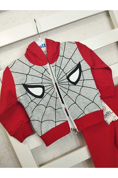 sally baby 2-thread Seasonal 3-Piece Set, Spider-Man Pattern, Text, Zipper, Hooded Bottom and Top Set,