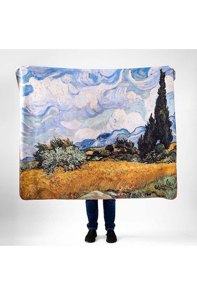 The Lucid Lab Wheat Field with Cypresses - Cypress Wood Wheat Field Polar TV Blanket