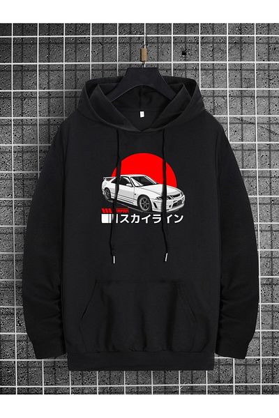 LecaTTe MAȘINĂ JAPONEZĂ IMPRIMAT NEGRU OVERSIZATĂ SWEATSHIRT