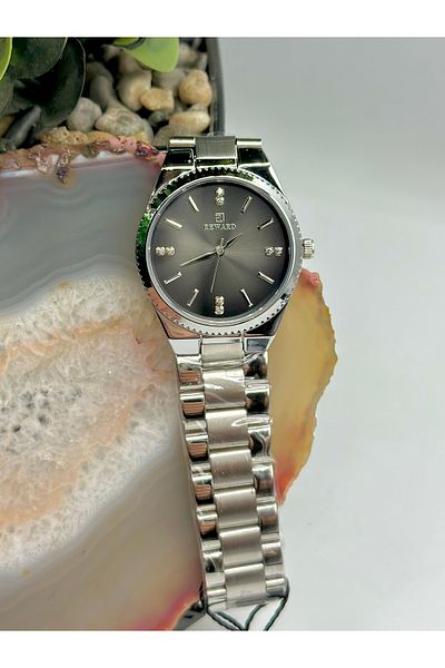 Reward Brand Silver-Black Color Stylish Women's Wristwatch with Steel Band