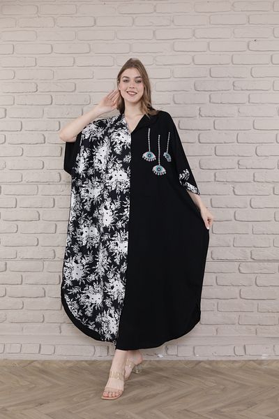 mervemoda Γυναικείο Μαύρο Υφαντό Φόρεμα με γιακά σε μεγάλο μέγεθος