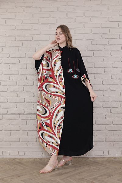 mervemoda Γυναικείο Μαύρο Υφαντό Φόρεμα με γιακά σε μεγάλο μέγεθος
