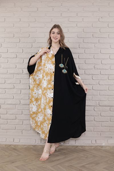 mervemoda Women's Black Plus Size High Collar Woven Dress