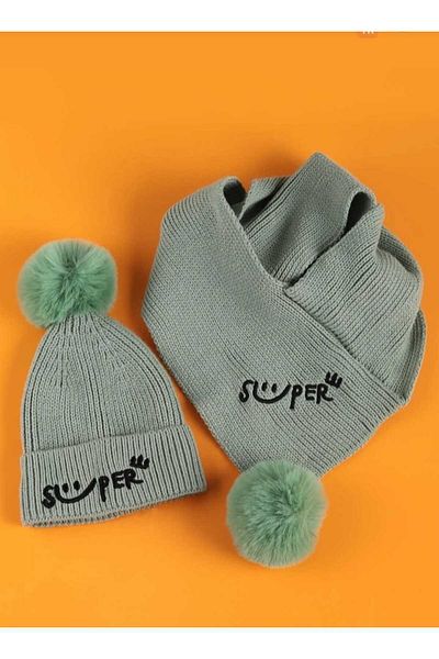 KZY STORE Двоен комплект шапка със супер бродиран шал за момче (2-15 години)