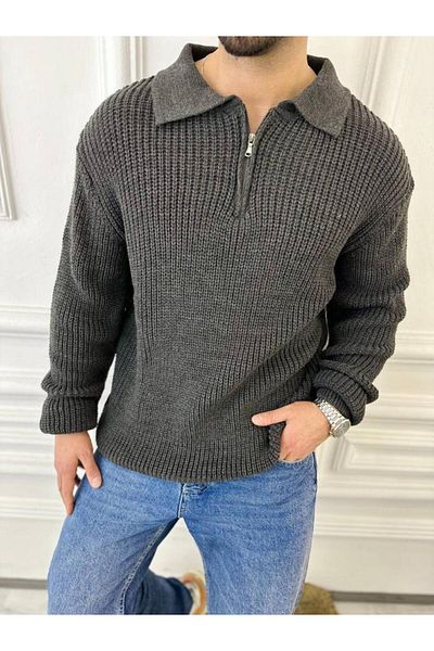 elkumoda Κασκόλ Oversize που δεν φουσκώνει Φυσικό Βαμβάκι με Φερμουάρ Πόλο Κολάρο Πλεκτό Ρούχο