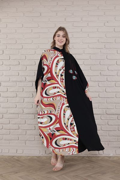 mervemoda Γυναικείο Μαύρο Υφαντό Φόρεμα με γιακά σε μεγάλο μέγεθος