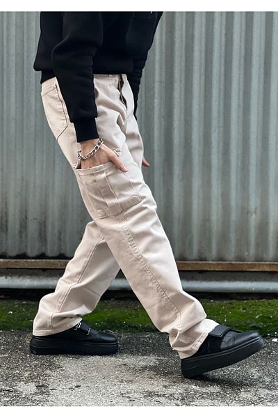 ElitWear Men's Comfortable Fit Cargo Pocket Baggy Pants Khaki