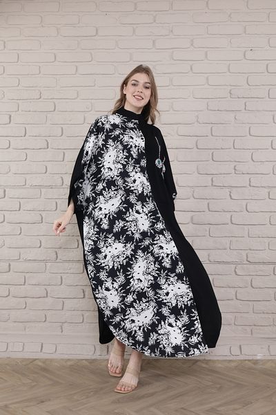 mervemoda Γυναικείο Μαύρο Υφαντό Φόρεμα με γιακά σε μεγάλο μέγεθος