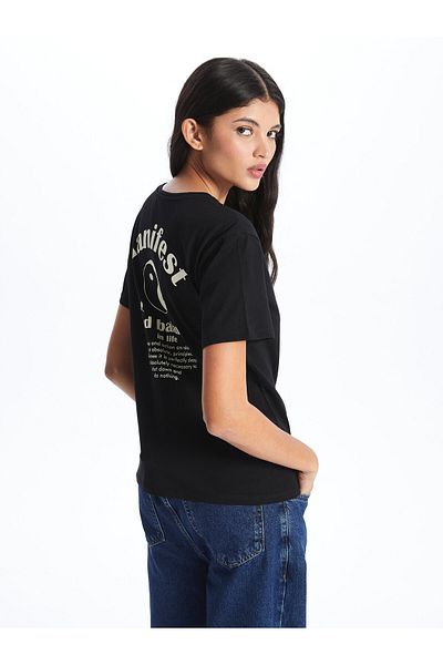 LC Waikiki Femei - Tricou cu mânecă scurtă imprimat cu decolteu