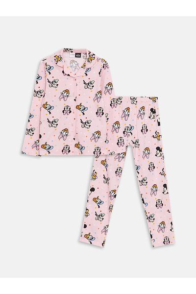 LC Waikiki Pyjama-Set für Mädchen mit Minnie-Maus-Aufdruck und langen Ärmeln und Hemdkragen