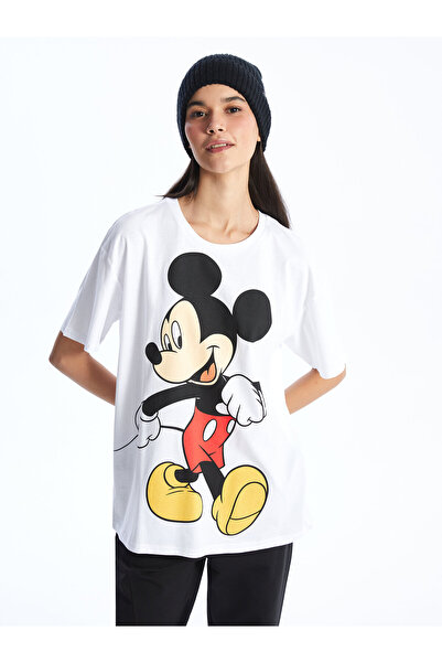 LC Waikiki Mickey-Mouse-bedrucktes Damen-T-Shirt – Rundhalsausschnitt, kurze Ärmel