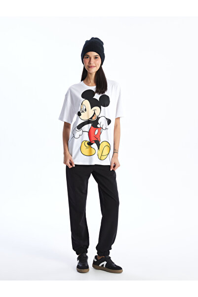 LC Waikiki Mickey-Mouse-bedrucktes Damen-T-Shirt – Rundhalsausschnitt, kurze Ärmel