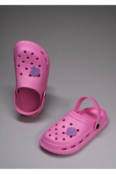 shoecide Pembe Kız Çocuk ve Bebek Bantlı Tokalı Rahat Taban Yazılı Sandalet