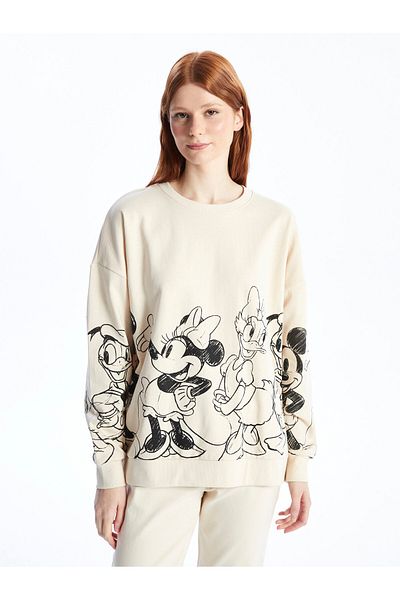 LC Waikiki Crew Neck Mickey Mouse Printed Long Sleeve Oversize Women's Sweatshirt