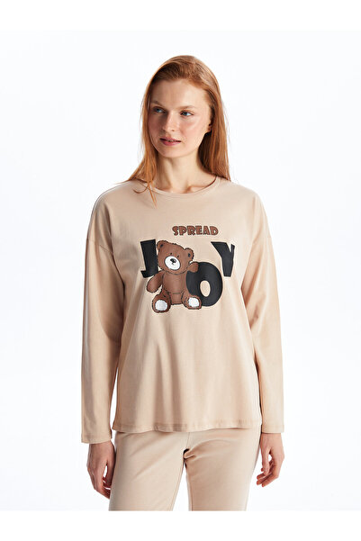 LC Waikiki Dámské pyžamo s dlouhým rukávem a výstřihem - potištěné