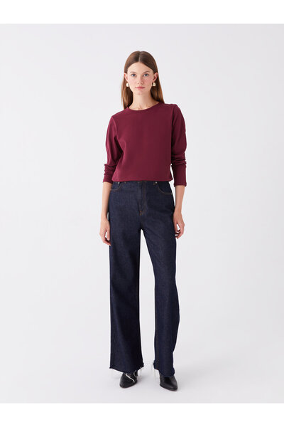 LC Waikiki Damski T-shirt z długim rękawem i okrągłym dekoltem