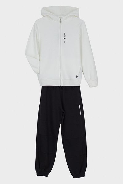 Black One Hooded Printed Cotton Pique Boy's 2-Piece Top and Bottom Tracksuit Set