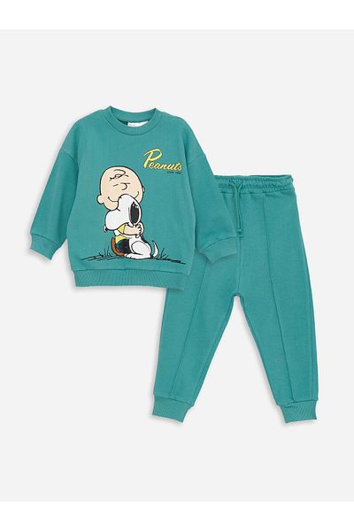 LC Waikiki Snoopy potištěná mikina a kalhoty s dlouhým rukávem Crew Neck s dlouhým rukávem, sada 2 kusů