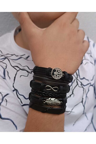 BSN Store 2 Set of 12 Pieces Infinity Leaf Genuine Leather Bracelet with Tree of Life Figure