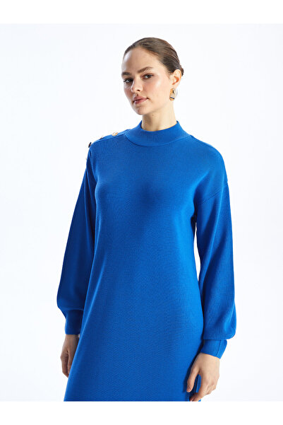 LC Waikiki Дамска трикотажна рокля - полувисока яка, плътен дълъг ръкав