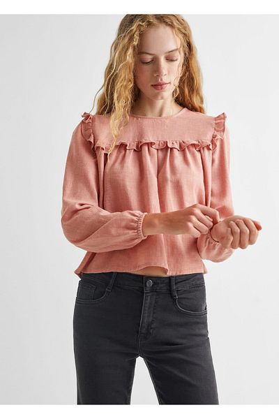 Mango Teen Βαμβακερή μπλούζα με βολάν