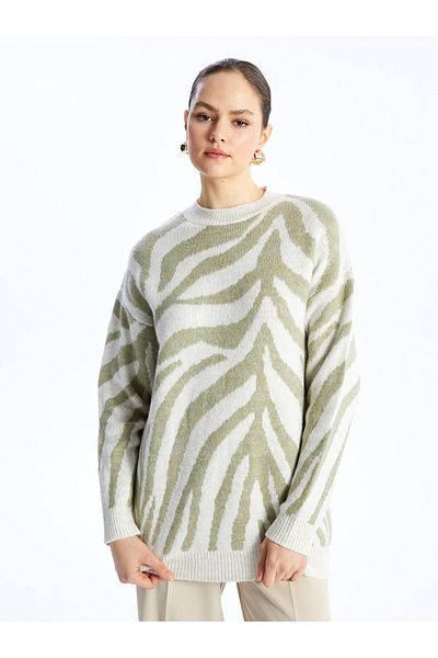 LC Waikiki Crew Neck Patterned Long Sleeve Women's Knitwear Tunic