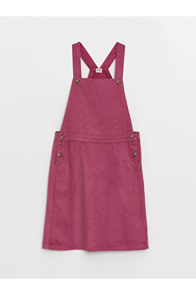 LC Waikiki Kare Yaka Basic Kadife Kız Çocuk Salopet Elbise