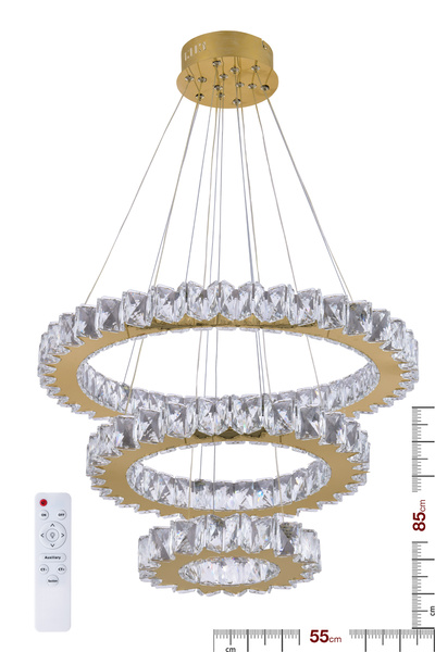 ALA LİGHTİNG Plaket Kristal Çift Taş Işlemeli 304 Sarı Paslanmaz Ledli Avize