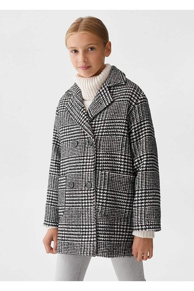 MANGO Kids Palto - Σχεδίαση με καρό και πτερύγιο