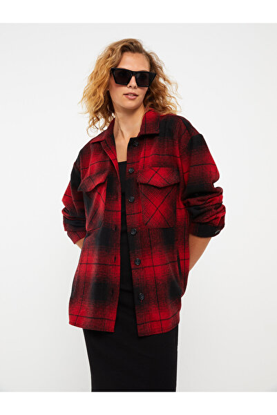 LC Waikiki Карирано дамско яке с дълъг ръкав с предно копче и риза