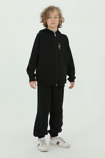 Black One Σετ φόρμας 2 τεμαχίων για αγόρι με εμπριμέ βαμβακερή κουκούλα