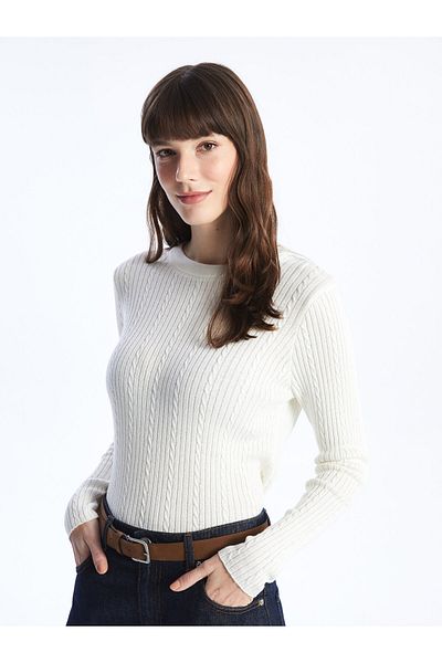 LC Waikiki Long Sleeve Crew Neck Patterned Women's Knitwear Sweater