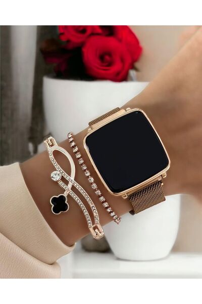 Has Siyah Rose Kare Led Unisex Saat