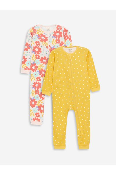 LC Waikiki Gemusterter Overall mit Rundhalsausschnitt und Reißverschluss für Baby Mädchen