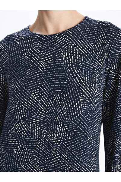 LC Waikiki Dámské šaty áčkového vzoru s dlouhým rukávem a výstřihem