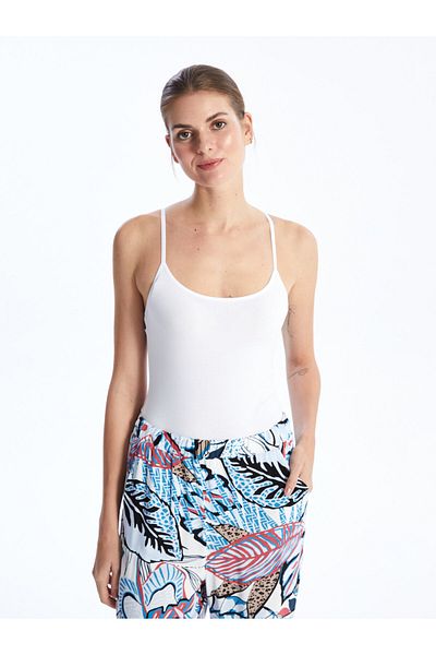 LC Waikiki U Collar Flat Strap Women's Snap-On Bodysuit