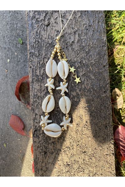Stoneday Sea Shell Crimped Stone Starry Gold Detailed Dangle Starry Phone Strap Ornament Charm