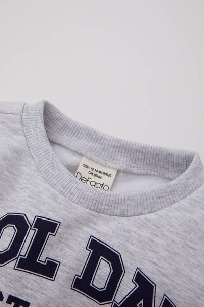 DeFacto Baby Boy Crew Neck Slogan Printed Soft Lined Sweatshirt